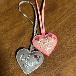 Rude swearing hand painted Heart-Shaped Pink and Gray purse charms NWOT